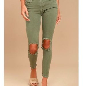 Free People Army Green Ripped Jeans